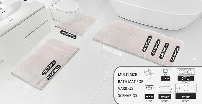 MINIDEAR Bathroom Rugs 24x17 Beige - Thick Memory Foam Bath Mat, Ultra Soft & Plush Fluffy, Non-Slip, Quick Dry, Absorbent Washable Floor Microfiber Mat for Tub, Home Decor Accessories