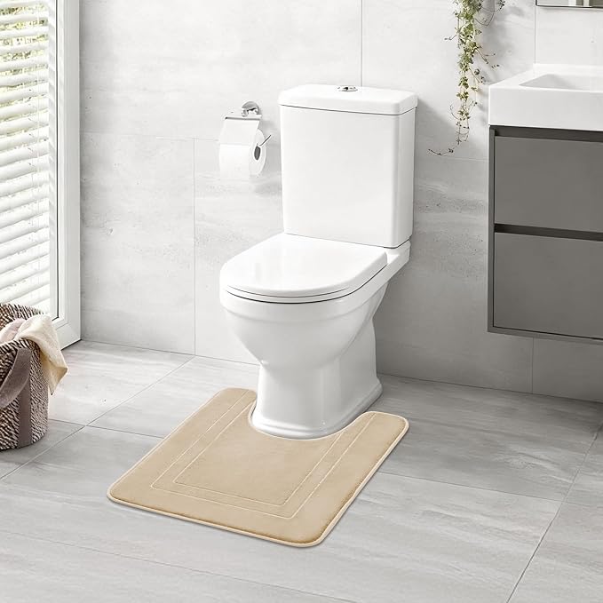 Cupic Cupid Memory Foam Bath Mat 24"×20", U-Shaped Bathroom Rugs，Deep Khaki | Soft Touch, Cushioned Comfort, Non Slip Bathroom Mat, Super Absorbent & Quick Dry, Machine Washable for Shower, Tub & Vanity