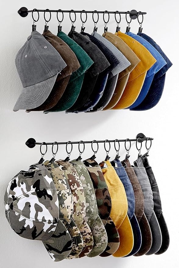 Viklluyr Hat Rack for Baseball Cap Hat Storage with 20 Hooks - Modern Metal Hat Organizer Wall Mounted Caps Hanger Set of 2 for Closet Door Bedroom Entryway Laundry