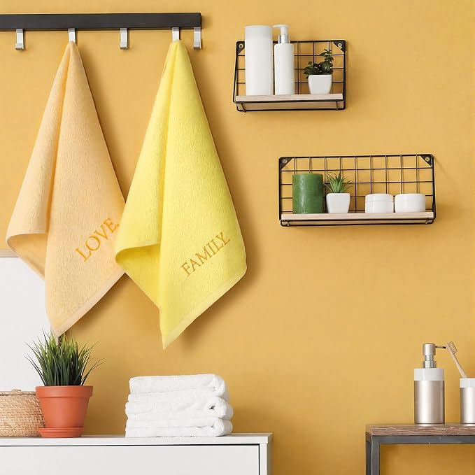 3 Pcs Hand Towels Bathroom Set,Yellow,Home Love Family | Embroidered Cotton Farmhouse Towels, Kitchen Decor, Rustic Boho Decorative with Text Labels, Guest Bath Home
