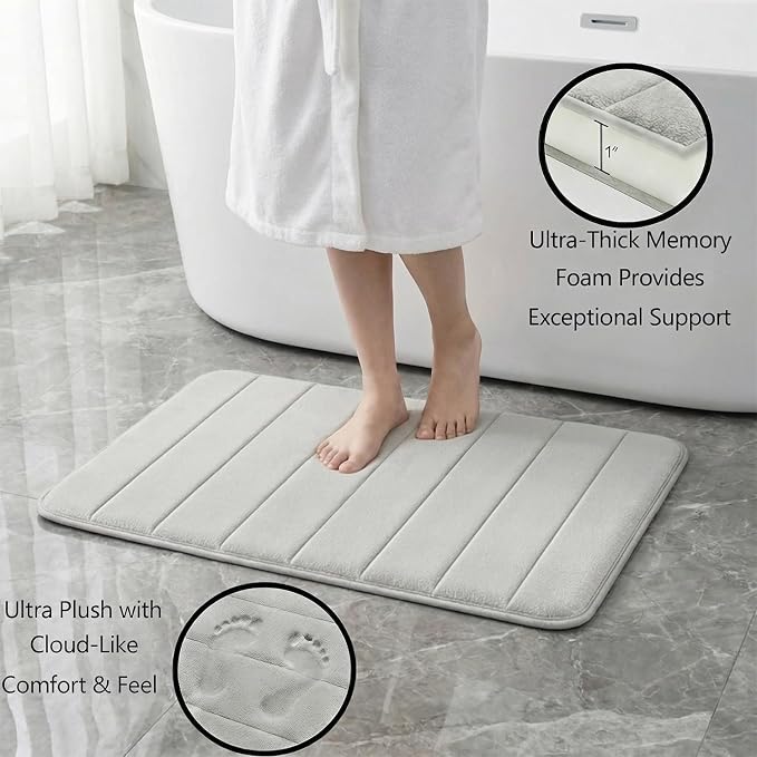 Memory Foam Bath Mat Set 3 Piece，Super Soft Absorbent Bathroom Rug Non Slip, Quick Dry,Machine Wash, Perfect Plush Bathroom Rugs,Home Decor Accessories,Grey