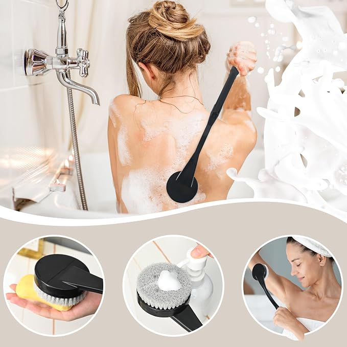Back Scrubber for Shower,20.5" Long Handle Shower Brush for Body for Deep Clean,Back Brush for Shower for Men Women(Black)