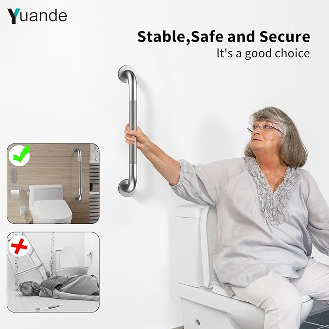 20 Inch Brushed Nickel Shower Grab Bar with Anti-Slip Knurled Grip,YuanDe Stainless Steel Bathroom Grab Bars，Shower Handrail Support, Handicap Elderly Balance Assist Handles
