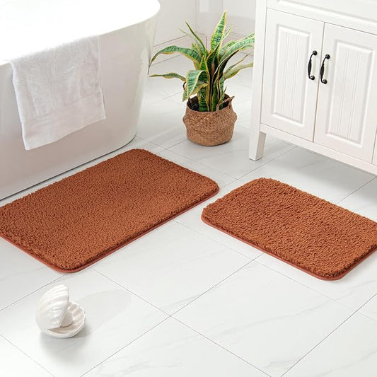 MIULEE Fall Burnt Orange Bathroom Rugs Set 2 Piece Bath Mats 16x24+20x30 | Soft Absorbent Microfiber Bath Rugs, Non Slip, Quick Dry, Fluffy Bath Rugs for Bathroom Floor Tub Showers, Machine Washable
