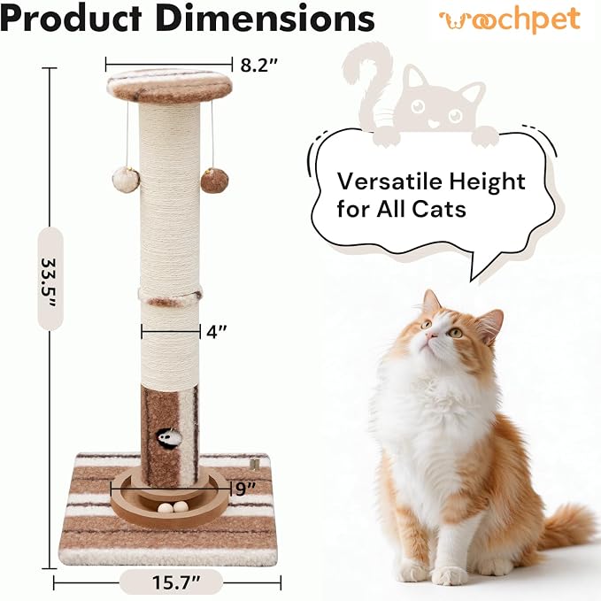 Cat Scratching Post,Heavy Duty Green Sisal Scratcher with Cat Toys | Protect Furniture,Modern Boho Cat Post,For Indoor Large Cats,Cat Ball Track