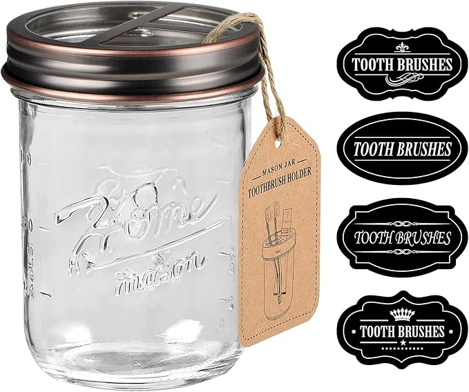 SheeChung Mason Jar Toothbrush Holders, Glass Toothbrush Holders for Bathroom, Bathroom Essentials, Mason Jar Bathroom Accessories Set, Bathroom Countertop Organizer-Oil Rubbed Bronze