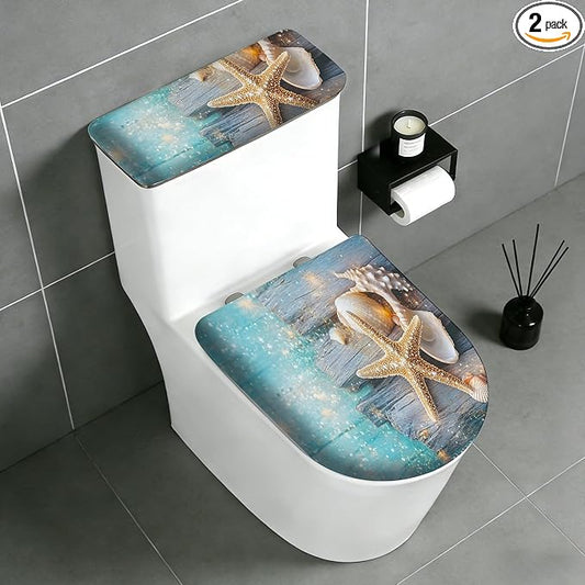 2 pack Toilet Lid Cover & Tank Lid Cover,Fits Standard & Elongated Toilet | Soft Stretchable Fabric,Machine Washable,Decorative Bathroom Protective Covers