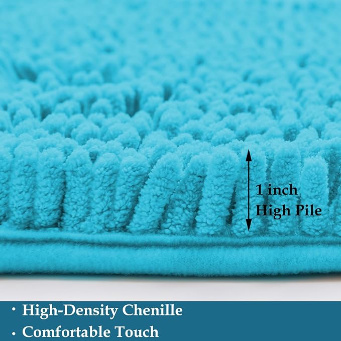 Teal Blue Bathroom Rugs Set 2 Piece Bath Rugs Washable Bath Mats for Bathrooms, Thick Soft Chenille Bathtub Mat, Ultra Absorbent Bath Carpet, Shaggy Floor Mat