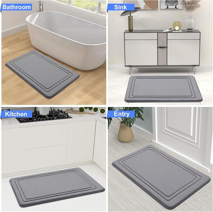 Grandaily Memory Foam Bath Mat Rug 24x16, Ultra Soft, Non-Slip and Absorbent Bathroom Rugs, Machine Wash Dry, Comfortable Bath Carpet for Bathroom Floor, Tub and Shower, Medium Grey