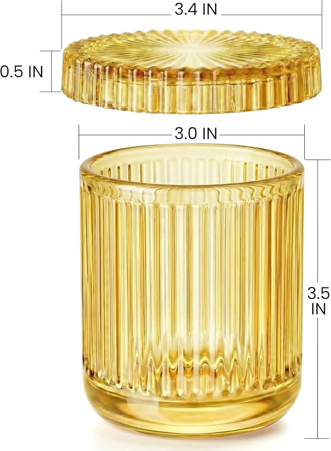 2 Pack Qtip Holder - Apothecary Jars with Lids, Bathroom Organizers and Storage Canister for Cotton Balls,Swabs,Floss Picks,Hair Ties,Clear Glass Vintage Bathroom Decor Jar Set (yellow)