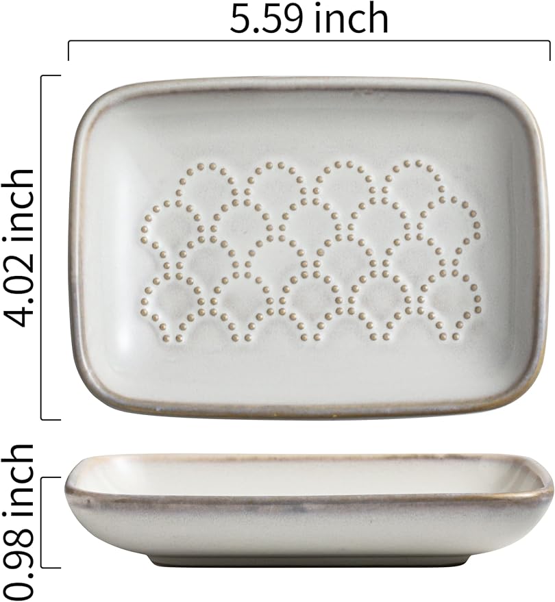 Gomakren Ceramic Soap Dish Bar Soap Holder for Bathroom Kitchen Sink Beige | Keeps soap dry & long-lasting, raised scalloped design, non-slip base, easy to clean, versatile tray counter storage & decor