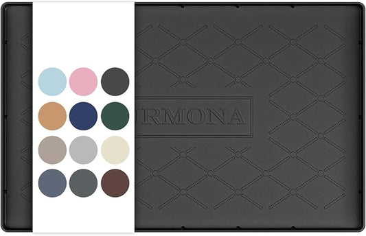 URMONA 19" x 12" Waterproof Silicone Mat in Multiple Sizes & Colors, Under Sink Mat for Kitchen & Bathroom, Pet Food Pad for Dogs & Cats, Kitchen Cabinet Liner, Multi-Purpose for Storage(Black)