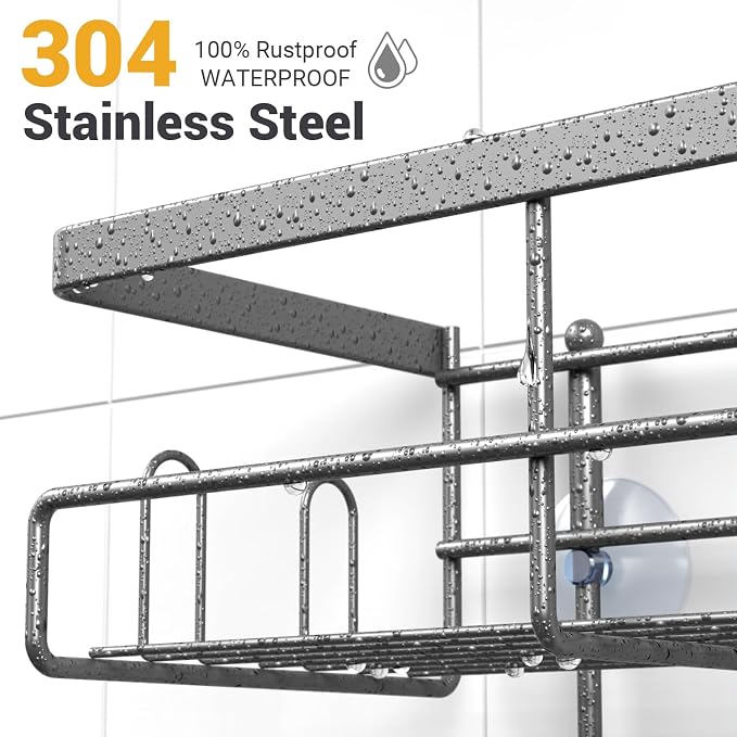 Hanging Shower Caddy Over Showerhead - Rustproof No Drill Shower Organizer | Includes Soap Holder and Hooks for Shampoo, Conditioner, and Bathroom Essentials with Quick Drainage Design