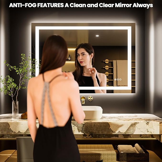 LOAAO 40"X28" LED Bathroom Mirror with Lights, UL Listed | Anti-Fog, Dimmable, 3 Color Temperature, Backlit + Front Lit, Memory Function, Tempered Glass