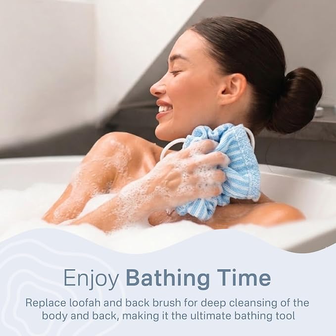 Dual-Textured Exfoliating Washcloth Towel - Back Scrubber for Use in Shower Bath, Exfoliating Body Scrubber Exfoliator, Japanese Exfoliate Loofah Lufa Sponge Wash Cloth for Women Men
