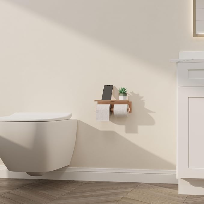 Rose Gold Toilet Paper Roll Holder with Shelf Wall Mounted for Bathroom (Rose Gold, Double Head)