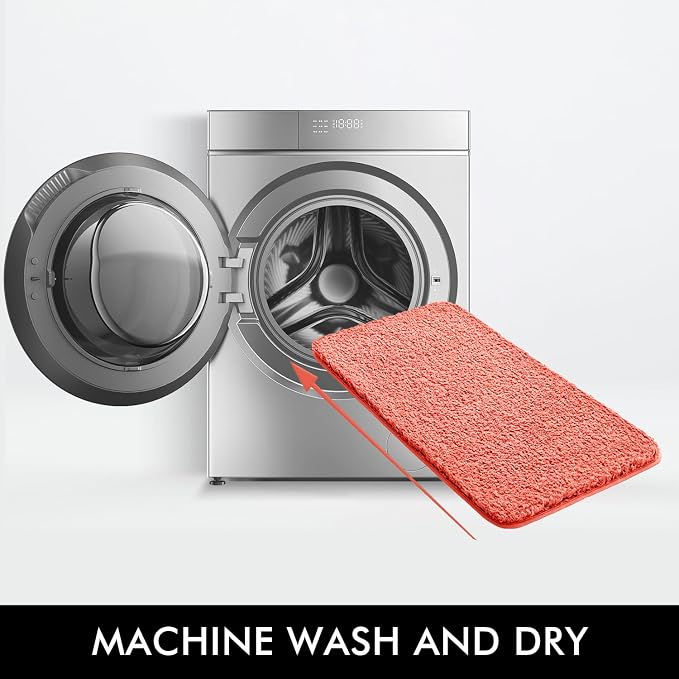 MIULEE Living Coral Bathroom Rugs Set 2 Piece Soft Bath Mats 16x24+20x30 in | Soft Absorbent Microfiber Bath Rugs, Non Slip, Quick Dry, Fluffy Bath Rugs for Bathroom Floor Tub Showers, Machine Washable