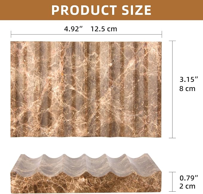 Luxury Marble Soap Dish Tray,Rectangle Stone Marble Soap Tray,Self Draining Soap Holder for Bathroom, Kitchen (Light Brown)
