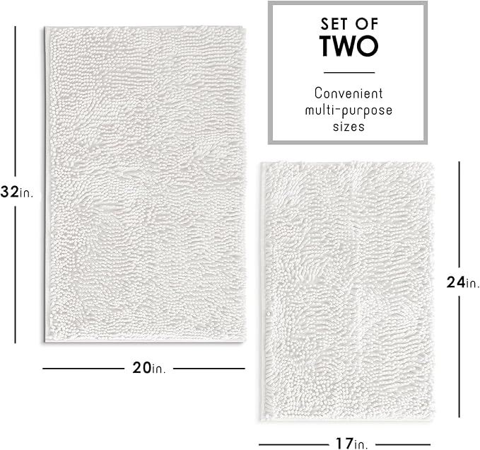 Hearth & Harbor Bathroom Rugs, Chenille Bath Mat - Machine Washable Bath Mats for Bathroom Non-Slip Backing Rubber, Quick Dry Bathroom Mat