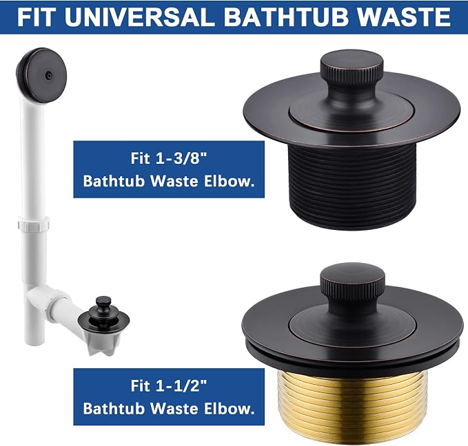 Brass Bathtub Drain Kit, Lift and Turn Tub Drain Kit with Overflow Faceplate, Oil Rubbed Bronze