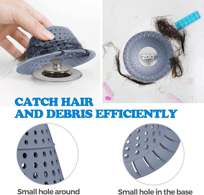 Shower Drain Hair Catcher Bathtub Drain Strainer Sink Drain Protector | Collapsible Pop-Up Drain Hair Catcher, Traps Hair & Prevents Clogs, Easy to Clean, Bathroom Fixture Accessories, Light Blue