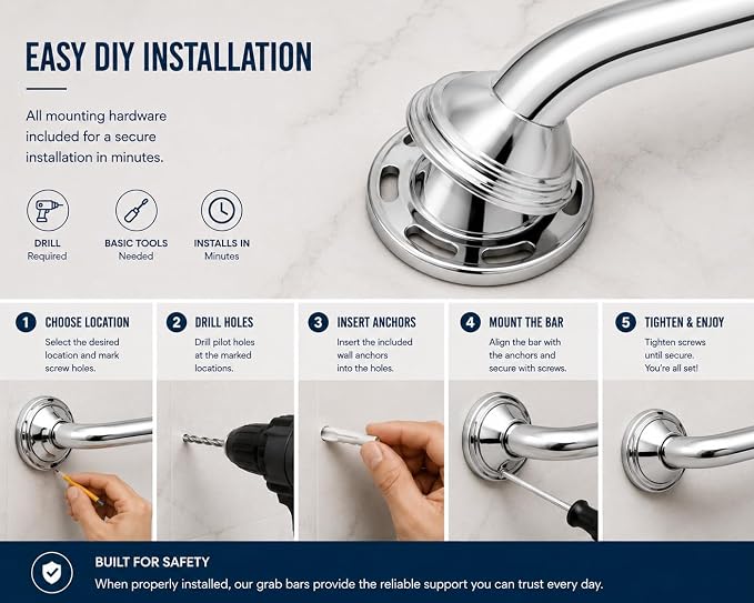 Utopia Alley Decorative Shower Safety Grab Bar Chrome 16";