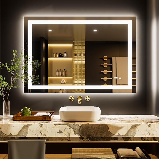 LOAAO 48"X24" LED Bathroom Mirror with Lights, UL Listed | Anti-Fog, Dimmable, 3 Color Temperature, Backlit + Front Lit, Memory Function, Tempered Glass