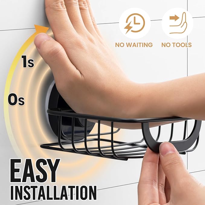 Soap Holder, Soap Dish for Shower, Suction Cup Bar Soap Holder | Soap Bar Holder for Shower, Wall Mounted Self Draining, NO Drill Sponge Holder for Bathroom, Bathtub Kitchen Sink, Blcak