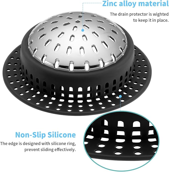 Aluvor Bathtub Drain Hair Catcher Shower Drain Cover Sink Drain Protector | Bathroom Sink & Bathtub Drain Strainer for Pop-Up & Regular Drains, Black