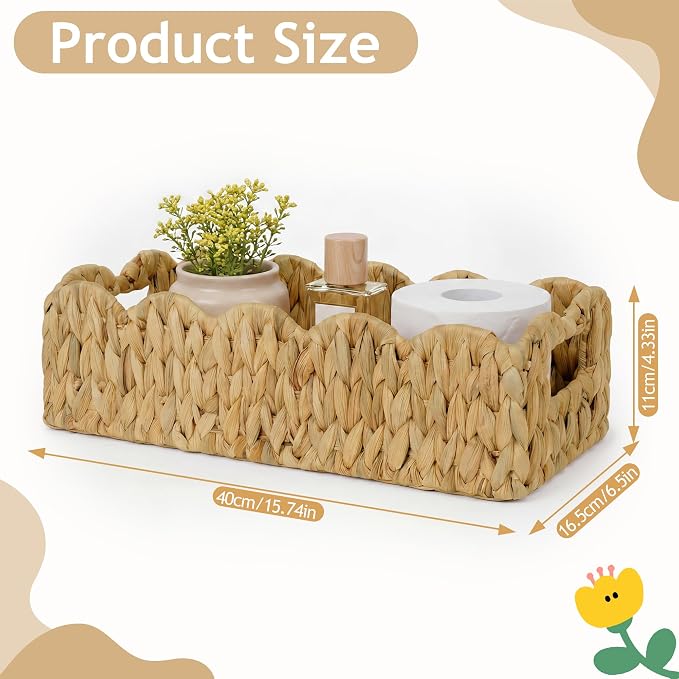 efluky Toilet Paper Basket, Scalloped Basket, Bathroom Decor Back of Toilet Basket, Wicker Natural Water Hyacinth Bathroom Basket for Organizing Countertop,Shelves,Bedroom
