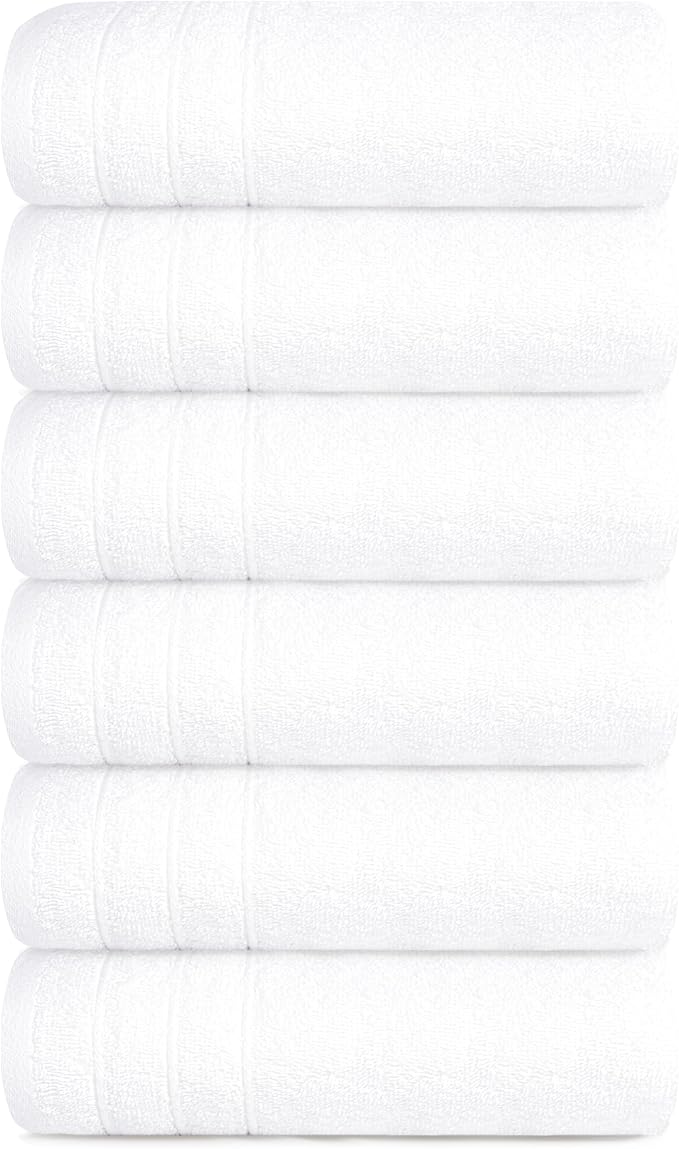 6 Piece Hand Towels Set 16 x 28 Inches, White | 100% Cotton, Lighter Weight, Quick to Dry, 16 x 28 Inches, Super Soft & Absorbent, Perfect for Bathroom & Kitchen