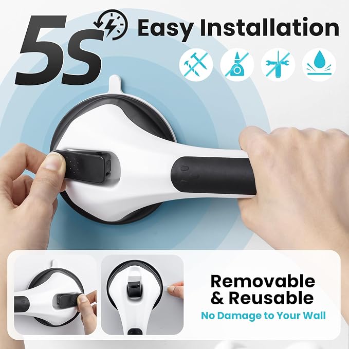 TAILI Shower Grab Bar, 16.8 Inch Shower Handles for Bathtubs and Wall for Elderly, Suction Grab Bars for Seniors Bathroom Safety Handle for Elderly, No Drilling Removable,Black,G9