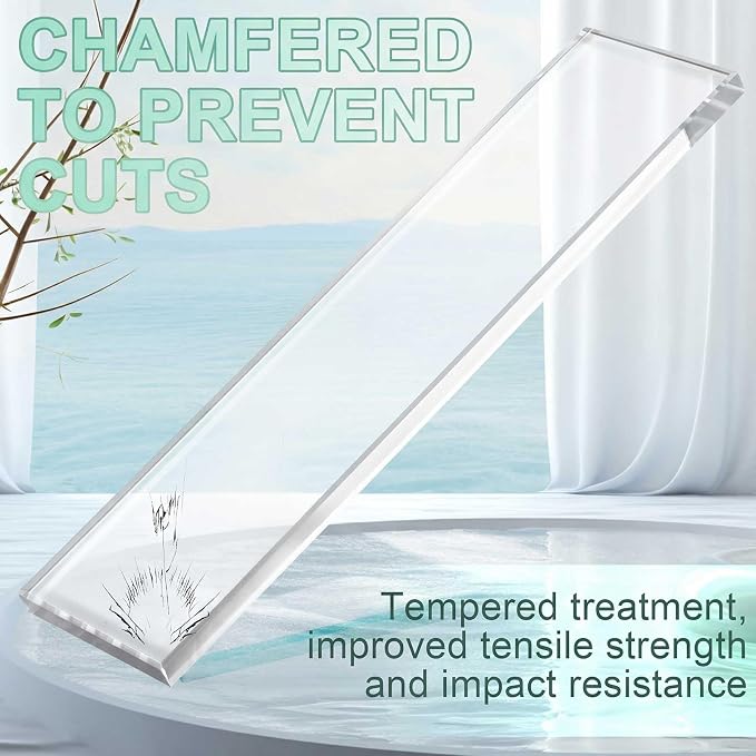 AceOrbit 2 Pcs 3-1/8 x 12-3/4 x 3/8 Inch Glass Shower Shelf for Shower Niche Break-Resistant Easy Install Ultra-Clear Glass Support for DIY Storage Decor
