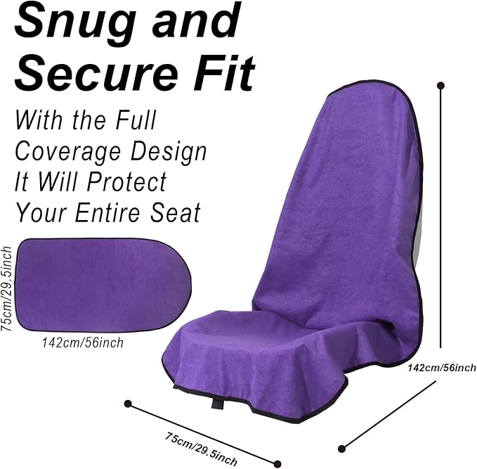 Car Seat Cover Protector Front Seats,for Gym Workout,Running,Swimming,Beach and Hiking,Waterproof Sweat Towel Bucket Seat Covers for Cars SUV Trucks (Purple, 1Pcs)