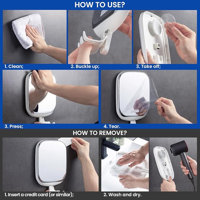 TAILI Shower Mirror Fogless for Shaving,Fogless Mirror Suction Wall Mounted | Shower Mirror Fogless, Shaving Mirrors, Removable & Reusable, Wall Mount, Razor Holder Storage, Bathroom Accessories, White