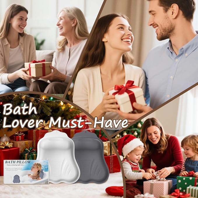 Bath Pillow for Tub, Adjustable Silicone Bathtub Pillows for Head and Neck, 0"–2.3" Neck Support, 34 Suction Cups, Easy to Clean, No Machine Wash Needed (Dark Gray)