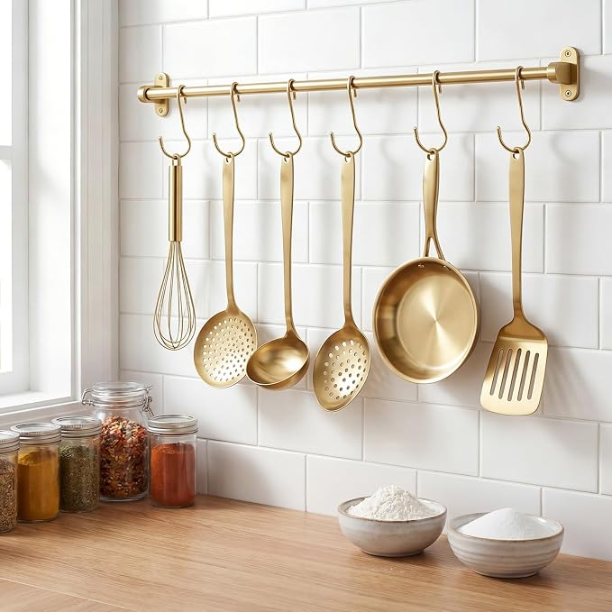 Hotop 36 Pcs Twist S Hooks for Hanging 3.94 Inch Heavy Duty Twist S Shaped Stainless Steel Hook Metal Hanging Curtain Hooks Pan Pot Holder Rack for Pot, Pan, Cups, Plants, Bags, Jeans, Towels (Gold)