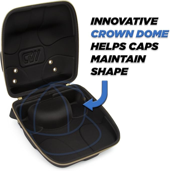 CASEMATIX Hat Travel Case for up to 3 Baseball Caps with Crush-Resistant Hard Shell Outer, Metal Travel Carabiner and Comfortable Handle - Portable Hat Case Carrier for Travel and Hats Storage