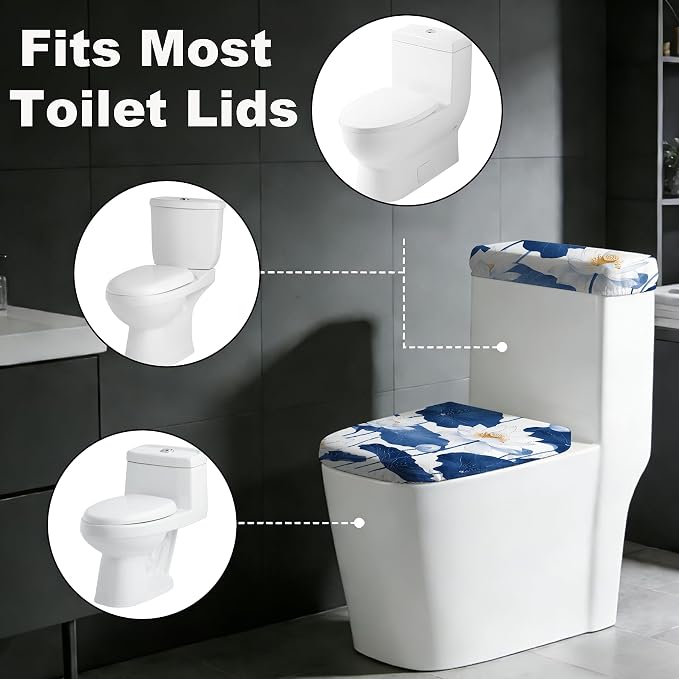 2 pack Toilet Lid Cover & Tank Lid Cover,Fits Standard & Elongated Toilet | Soft Stretchable Fabric,Machine Washable,Decorative Bathroom Protective Covers