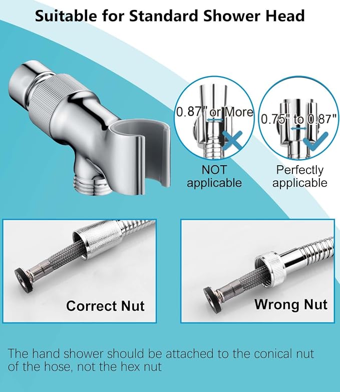 All Metal Handheld Shower Head Holders, 1/2" Shower Hose Holder Fits Most Hand Showerheads, Brass Hand Held Shower Head Holder Adjustable Shower Arm Mount, Easy to Install(Chrome)