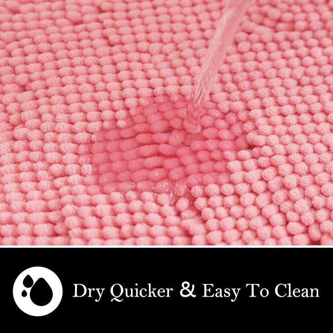 Valentine's Day Bathroom Rugs Chenille Bath mat 3 Piece Set, Super Absorbent, Strong PVC Non Slip, Bath mats for Bathroom, Plush Shaggy, Thick, Machine Washable, Bathtub, Shower, Toilet, Pink