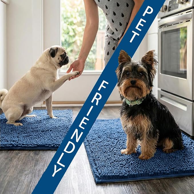 Bathroom Rugs Sets 2 Piece,Super Absorbent Chenille Bath Mats and U-Shaped Toilet Rug,Strong PVC Non Slip Backing,Microfiber Washable Dry Quickly Bath Mats for Bathroom(20"x32"+20"x20"U, Medium Blue)