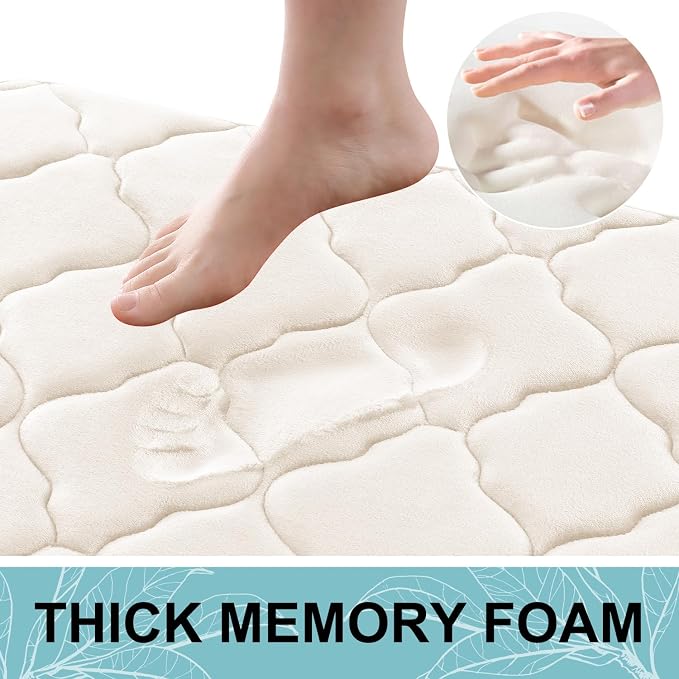 OLANLY Memory Foam Bath Mat Rug 40x32, Ultra Soft Bathroom Rugs, Ivory | Thick Absorbent Carpet, Non-Slip Backing, Machine Washable, for Bathroom Floor, Tub, Shower and Home Decor Accessories