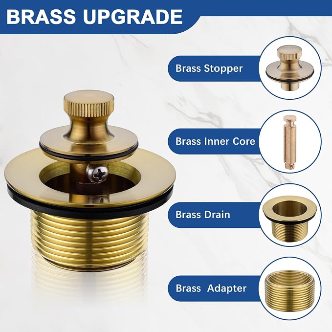 Brass Bathtub Drain Kit, Lift and Turn Tub Drain Kit with Two-Hole Tub Overflow Faceplate, Champagne Bronze
