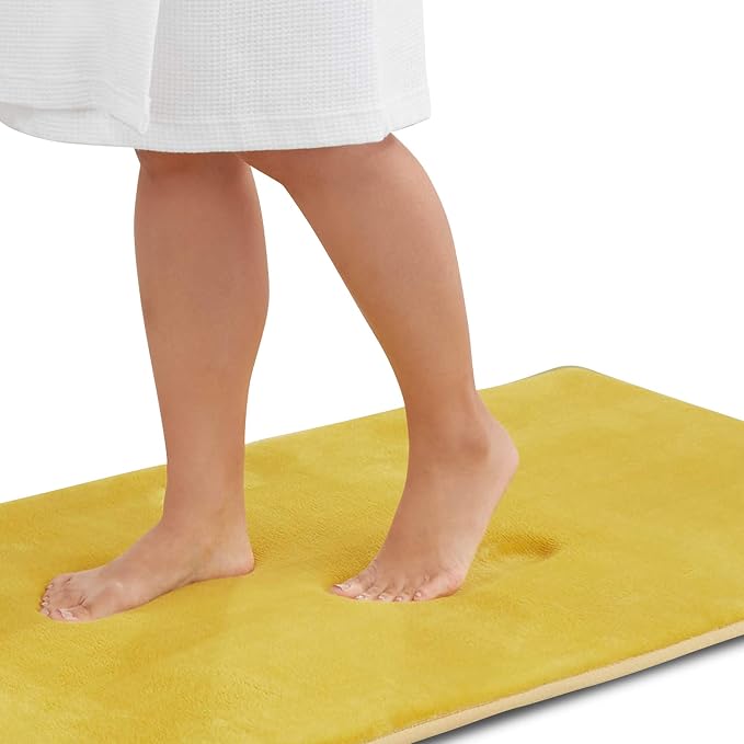 Memory Foam Bath Mat Non Slip Absorbent Super Cozy Velvet Bathroom Rug Carpet (24 inches X 48 inches, Mustard)