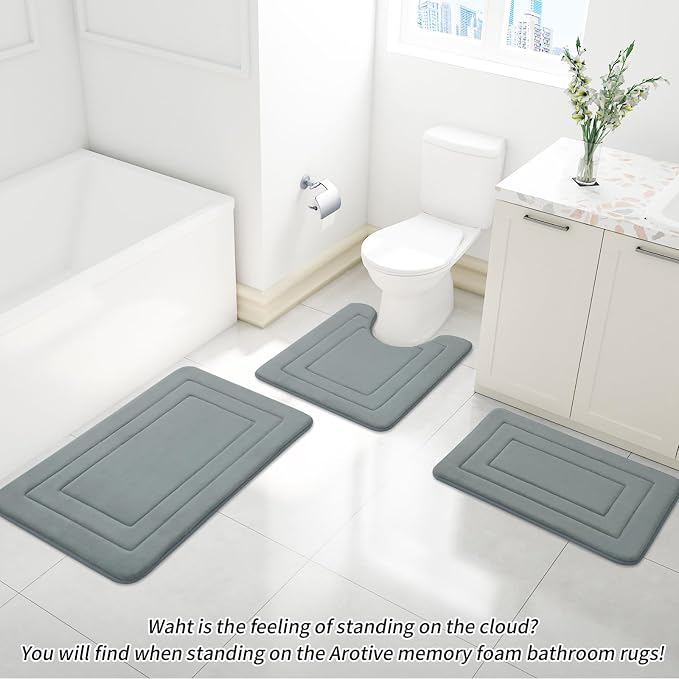 Arotive Memory Foam Bathroom Rug Mat 44x24, Ultra Soft and Absorbent Bath Mat, Machine Wash Dry, Comfortable Bath Rug Carpet for Bathroom Floor, Tub and Shower, Grey