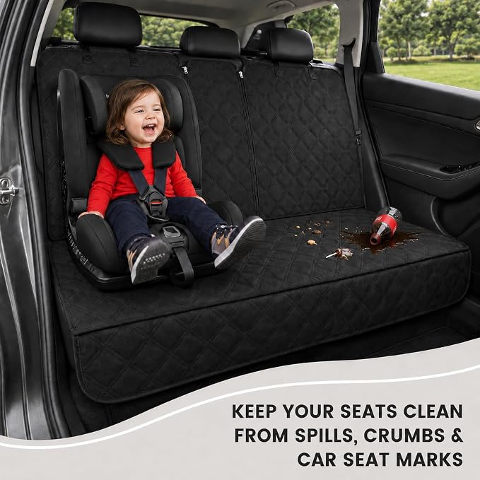 Dog Car Seat Protector, Back Seat Cover for Dogs, SUV & Car Seat Covers 62" | Fits large SUVs & full-size trucks; protects rear bench and car interior from pet hair, kid spills, baby boy mess and stains.