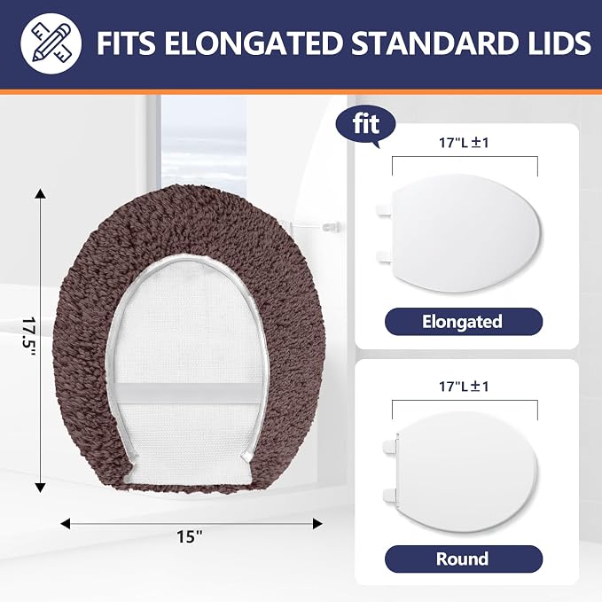 Soft Microfiber Toilet Seat Cover 17.5" x 15" Machine Washable | Solid Toilet Lid Cover Adjustable Rubber Backing Fits Most 16 -17.5" L x 14-16" W Round Oblong and Elongated Toilet Seat