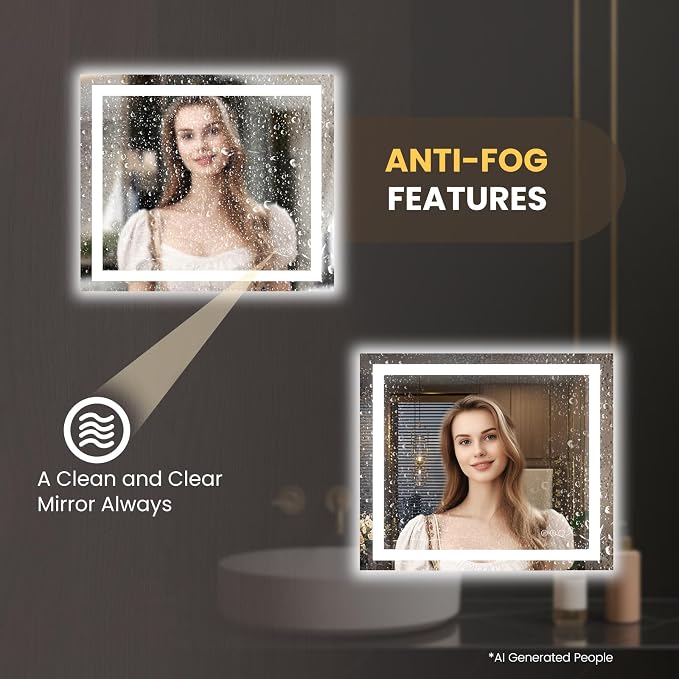 LOAAO 40"X34" LED Bathroom Mirror with Lights, UL Listed | Anti-Fog, Dimmable, 3 Color Temperature, Backlit + Front Lit, Memory Function, Tempered Glass