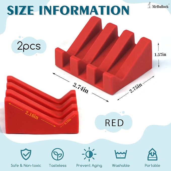 Self Draining Silicone Soap Dish Holder Waterfall Tray, 2 Pack Red Green | Waterfall design drains fast to keep soap dry, non-slip silicone base anti slide, soap saver for bathroom & kitchen